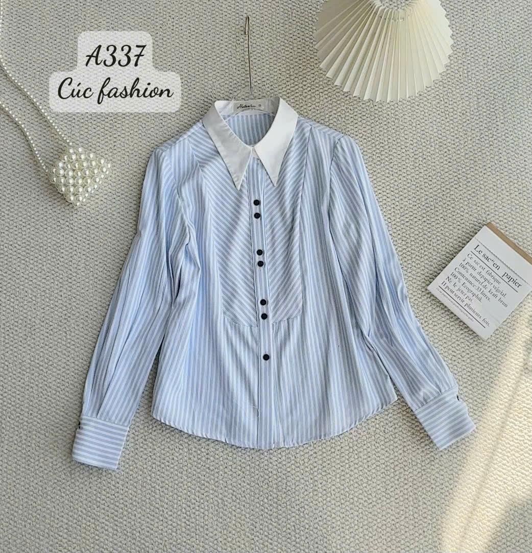 A337 Áo sơ mi kẻ tay dài cúc đôi