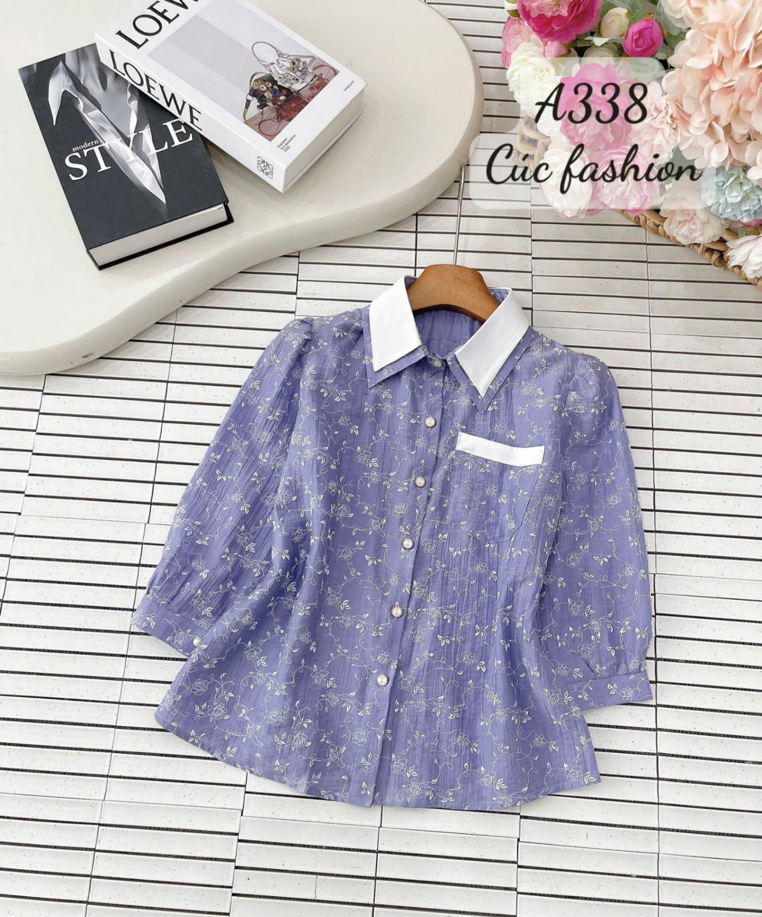 A338 Sơ mi tay lỡ họa tiết