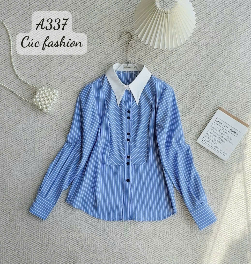 A337 Áo sơ mi kẻ tay dài cúc đôi
