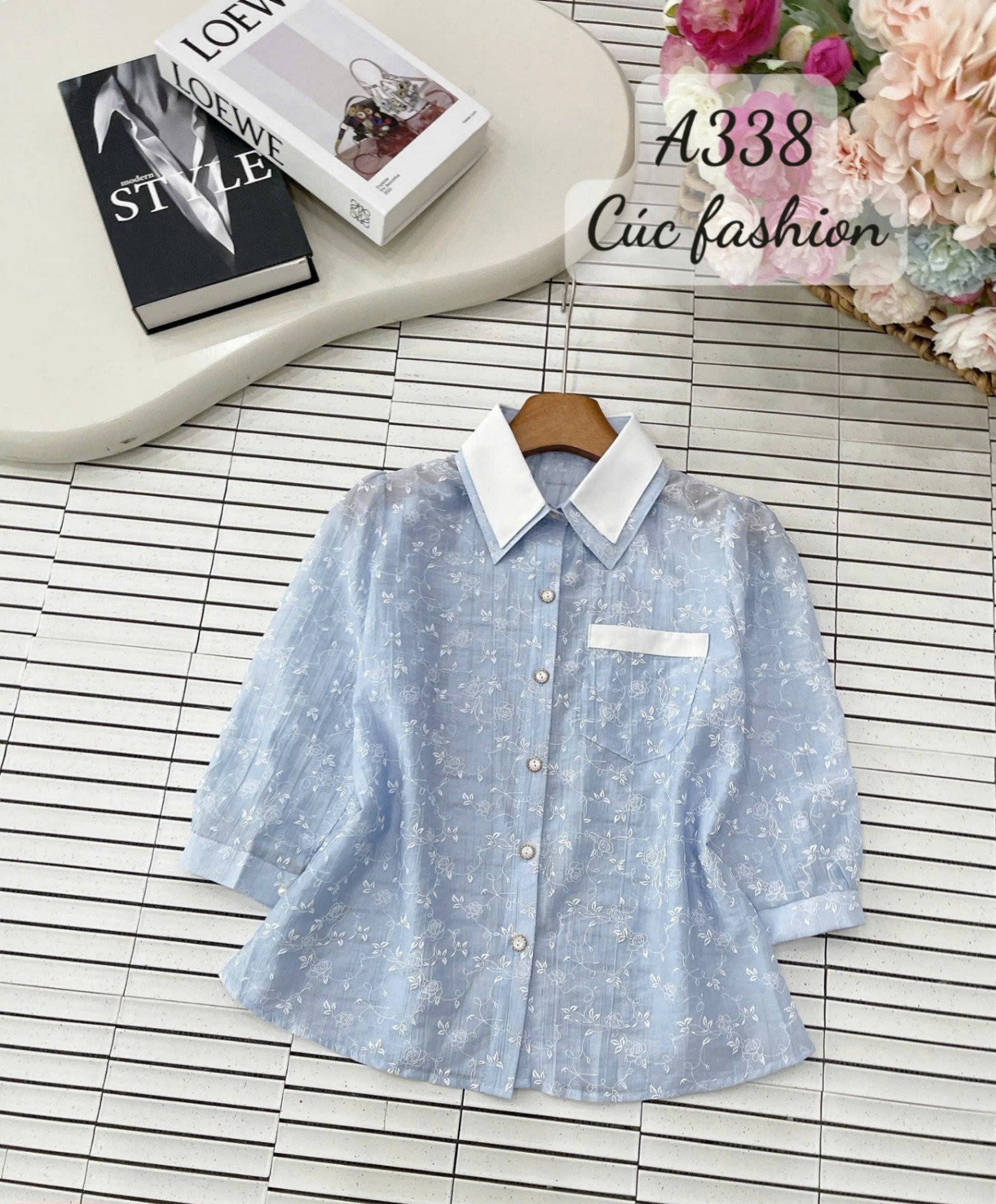 A338 Sơ mi tay lỡ họa tiết