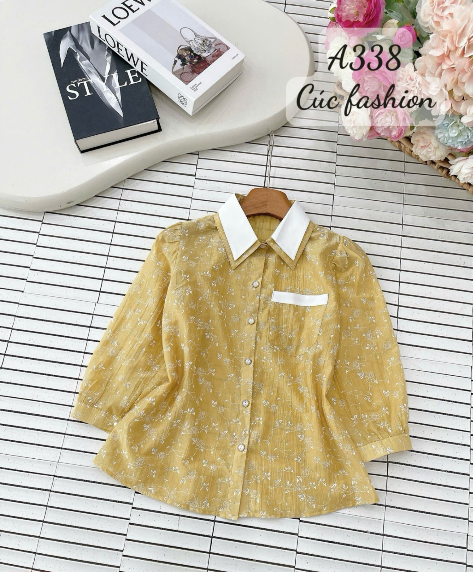 A338 Sơ mi tay lỡ họa tiết