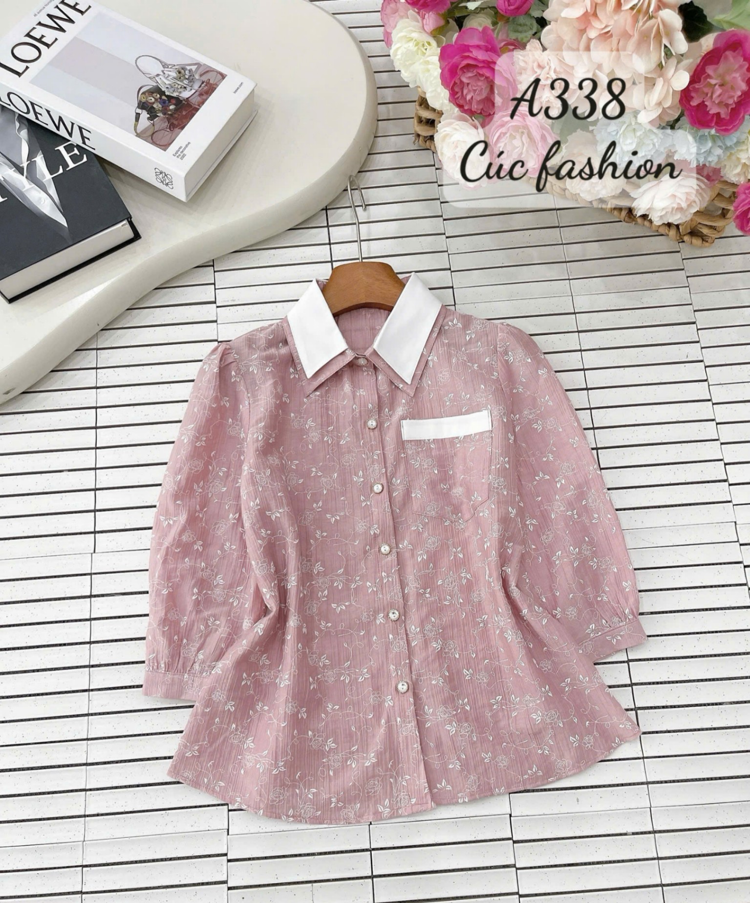 A338 Sơ mi tay lỡ họa tiết