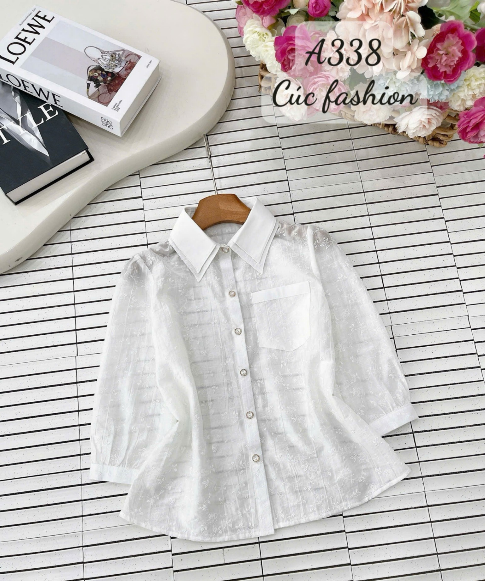 A338 Sơ mi tay lỡ họa tiết