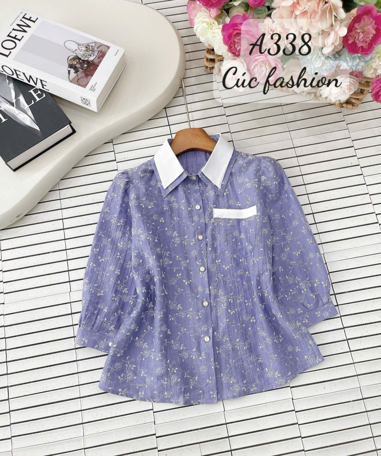 A338 Sơ mi tay lỡ họa tiết