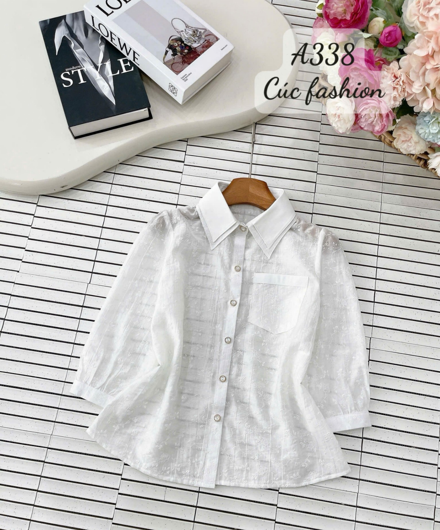 A338 Sơ mi tay lỡ họa tiết