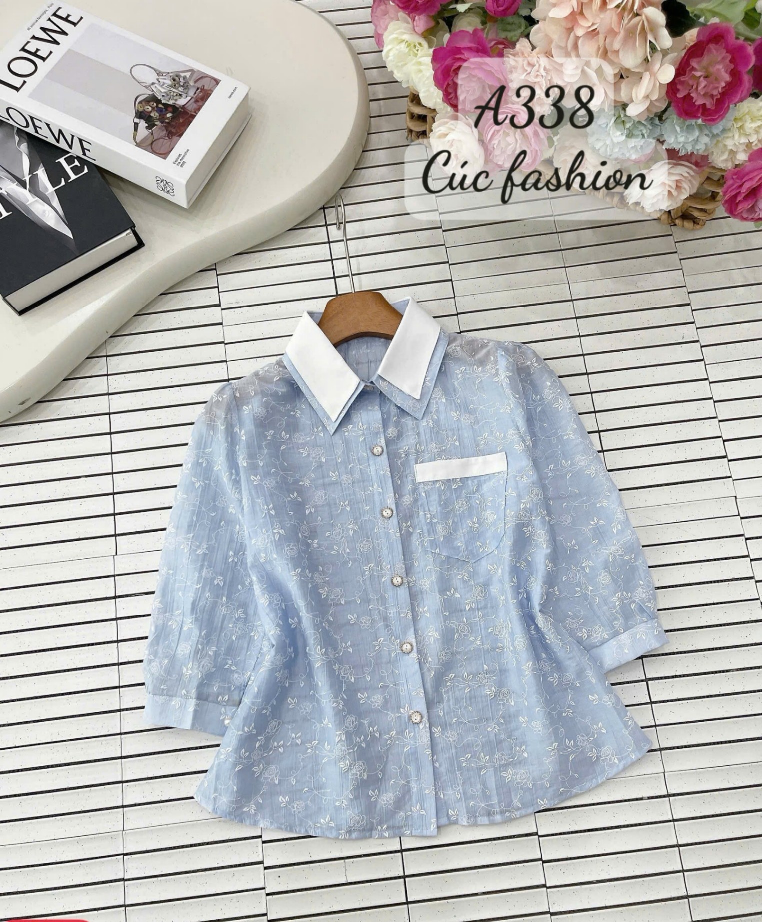 A338 Sơ mi tay lỡ họa tiết