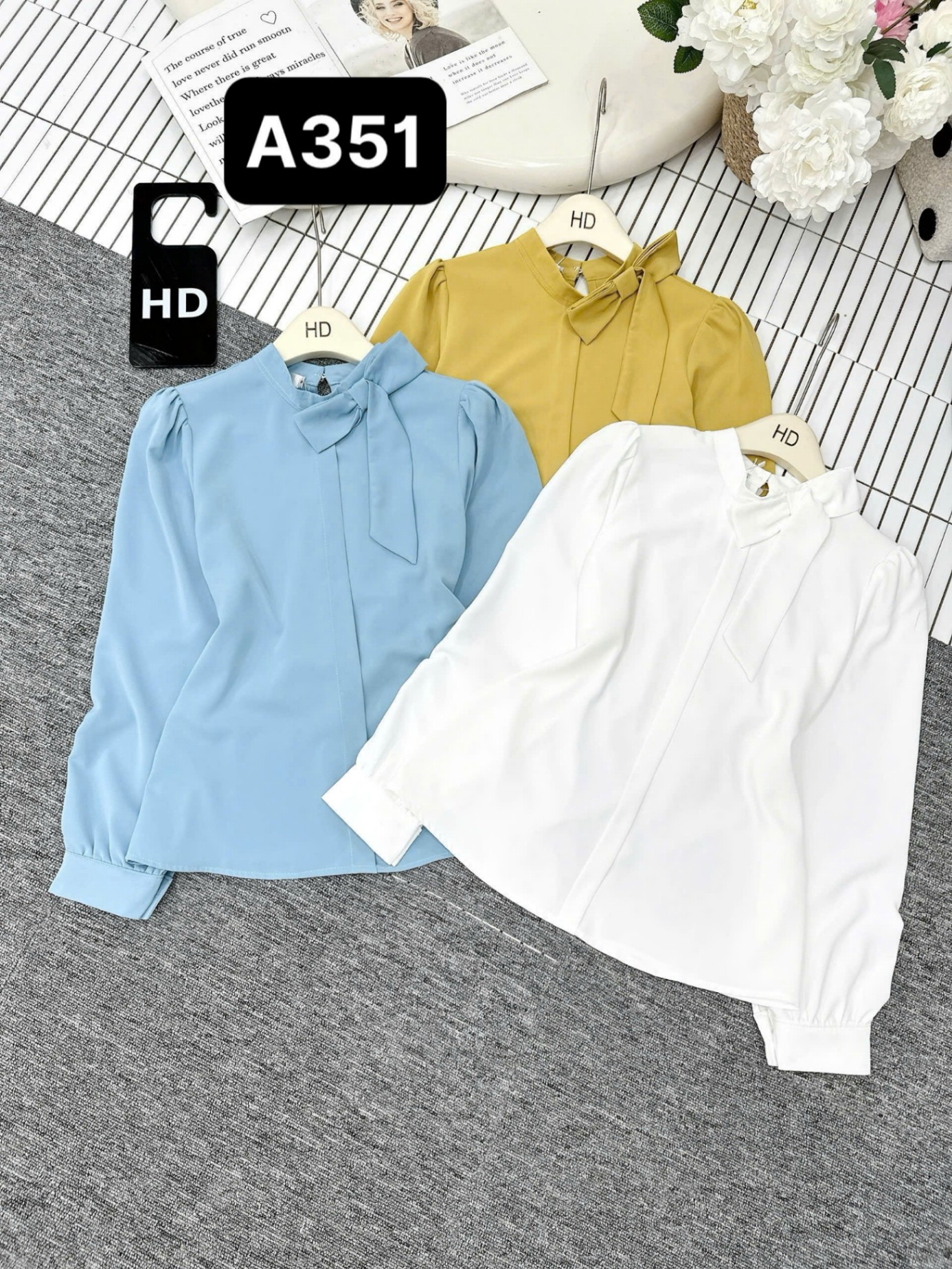 A351 Áo lụa dài tay cổ nơ