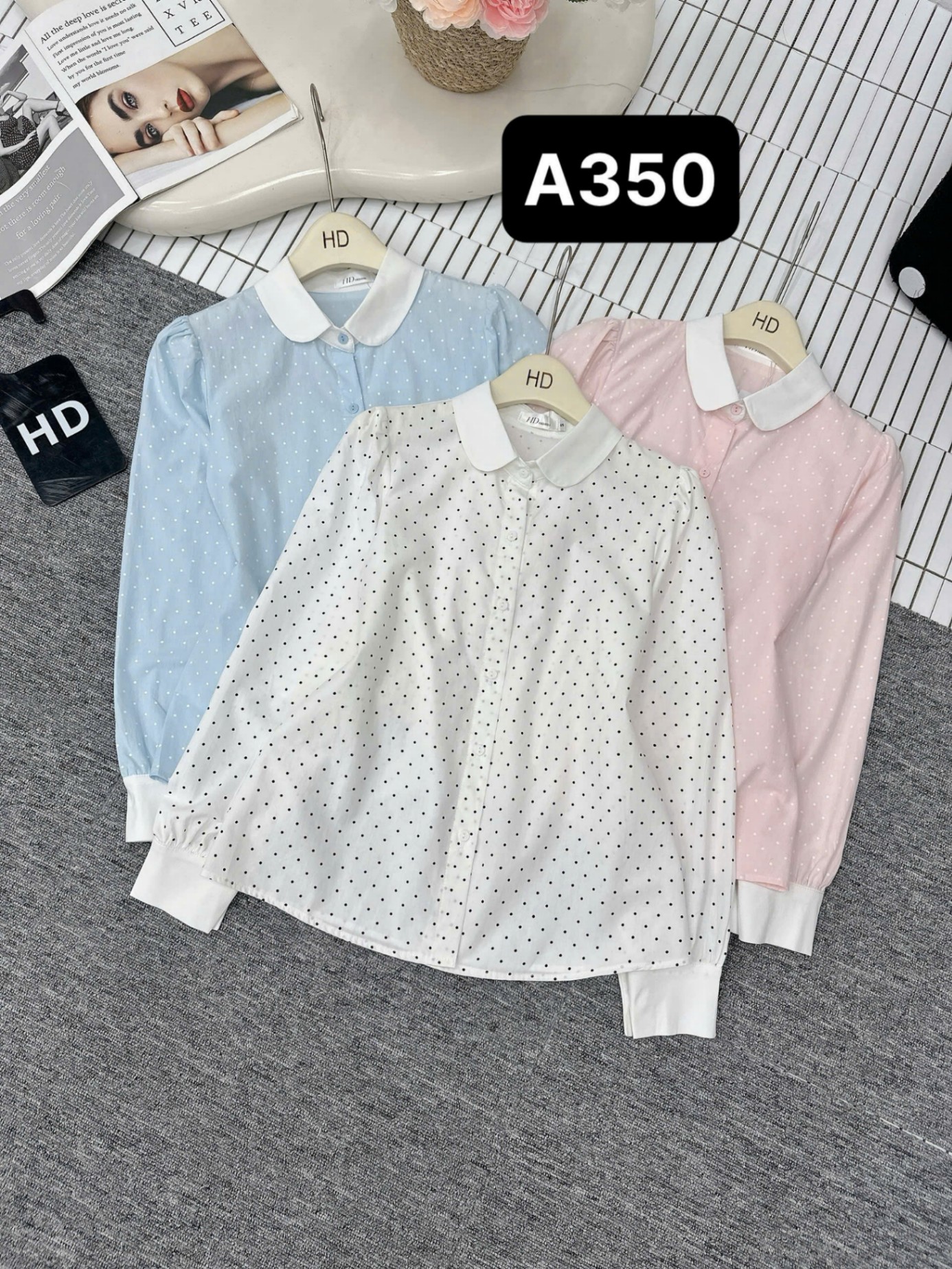 A350 Áo sơ mi dài tay chấm bi