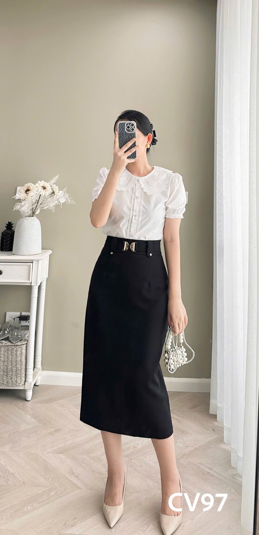CV97 Chân váy dáng dài đai X 2 lớp
