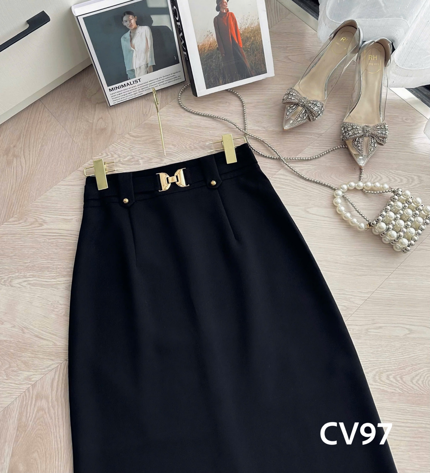 CV97 Chân váy dáng dài đai X 2 lớp