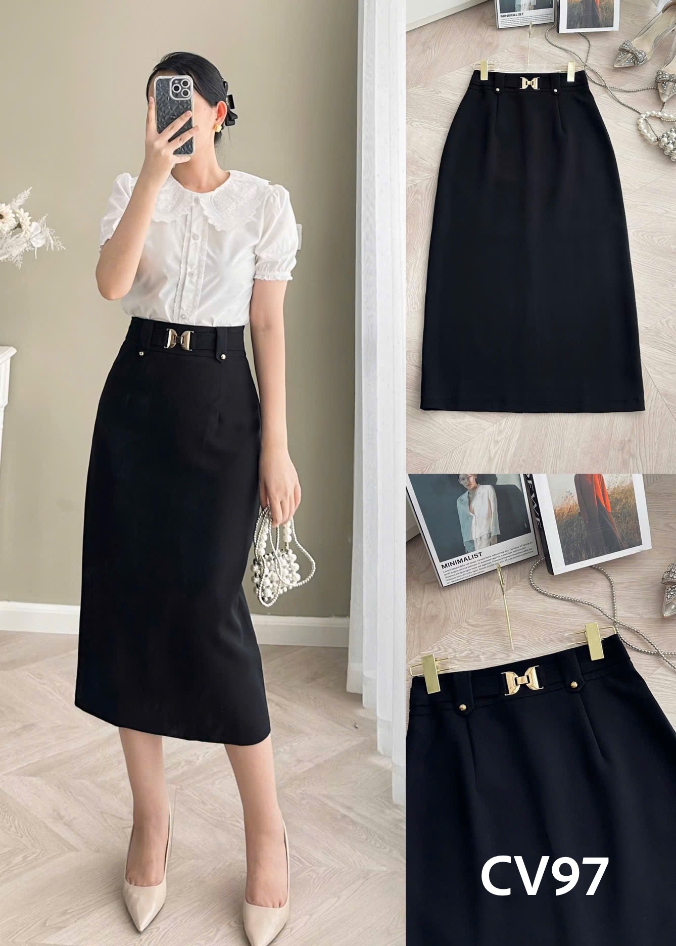 CV97 Chân váy dáng dài đai X 2 lớp