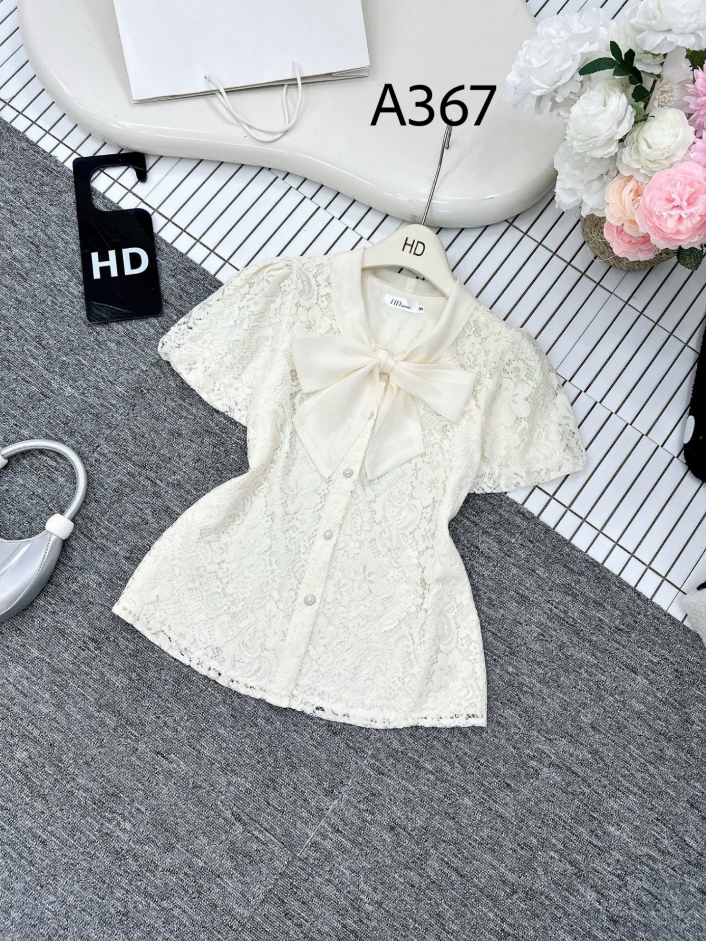 A367 Áo ren cổ nơ