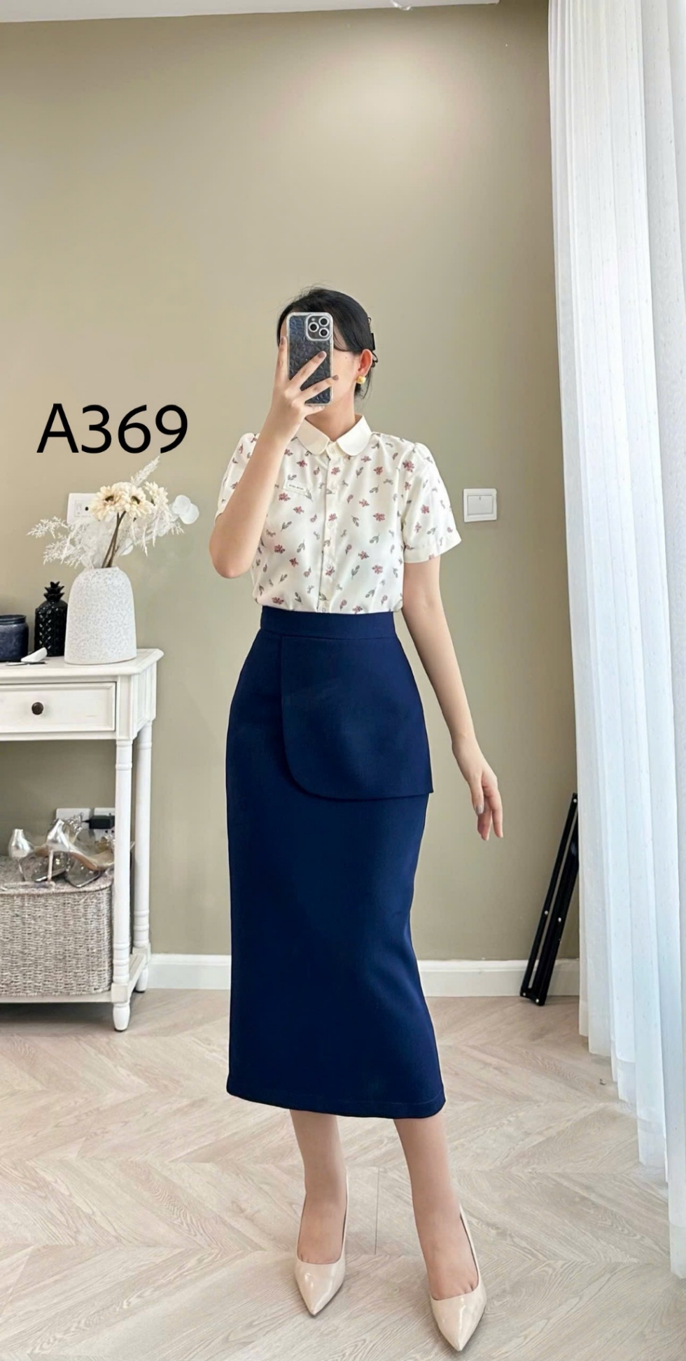 A369 Áo sơ mi cộc tay cổ sen