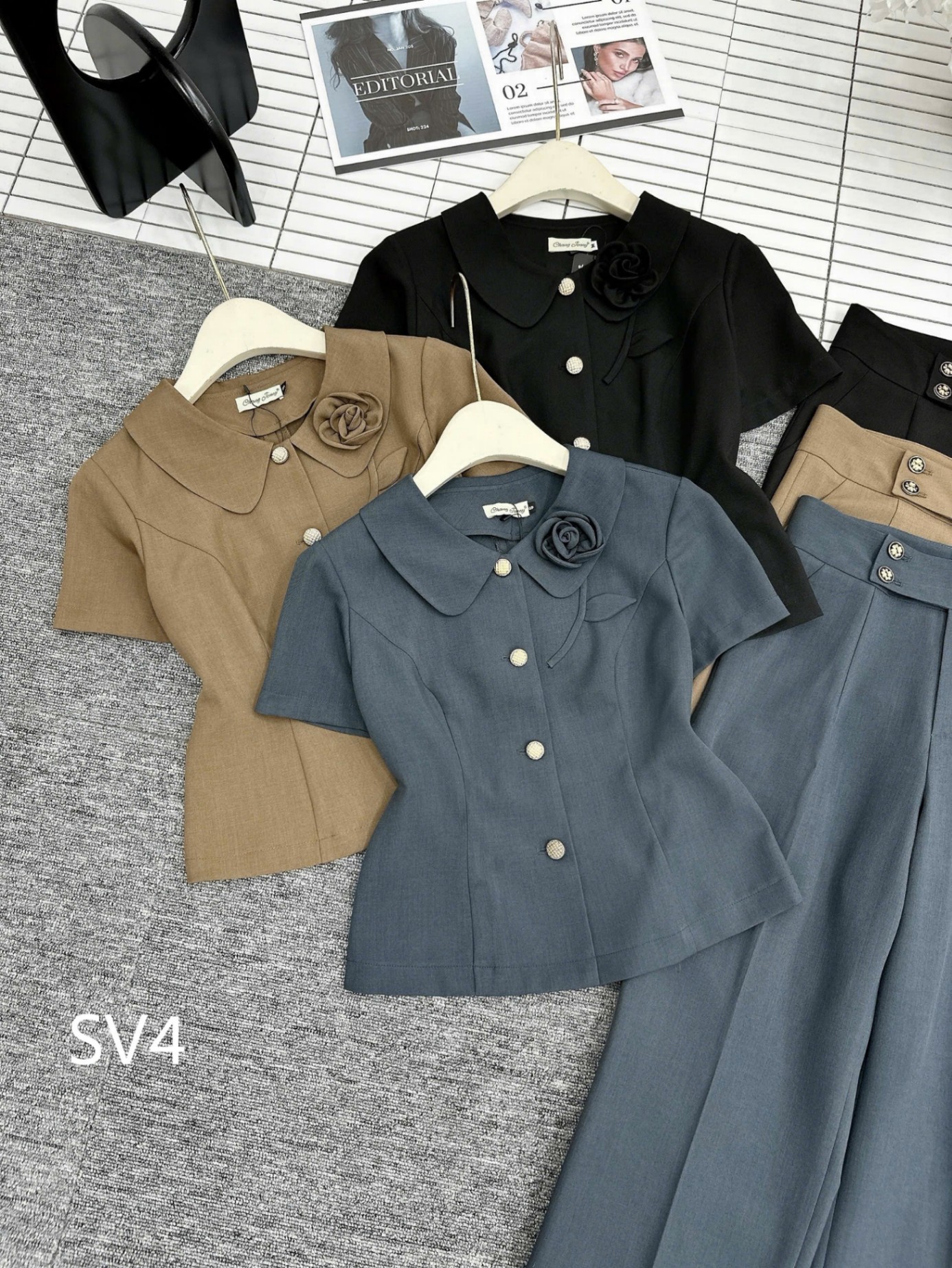SV4 set kí giả cổ hoa quần xuông