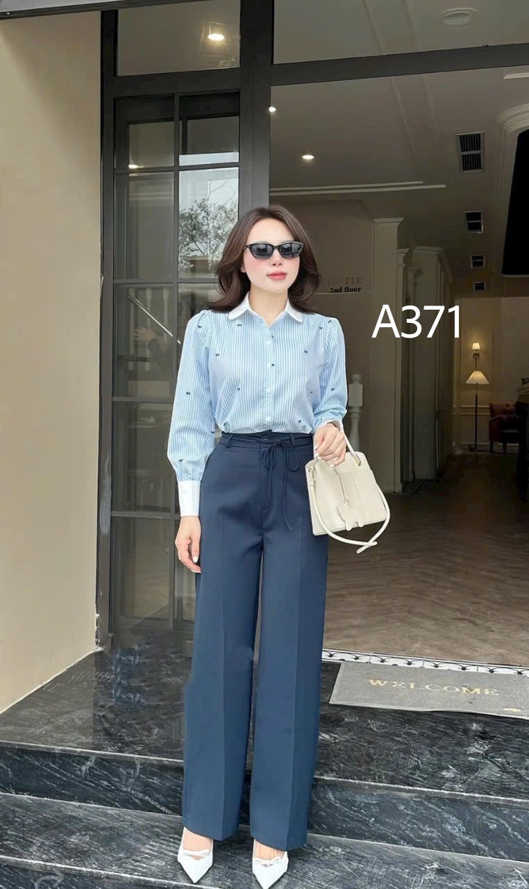 A371 Áo sơ mi kẻ nơ dài tay