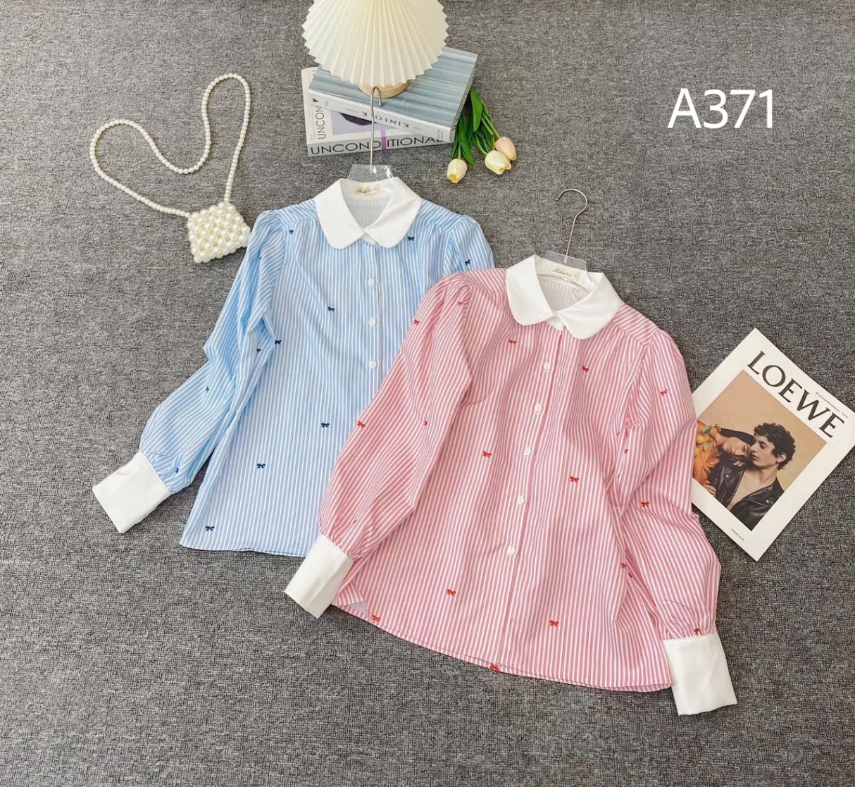 A371 Áo sơ mi kẻ nơ dài tay