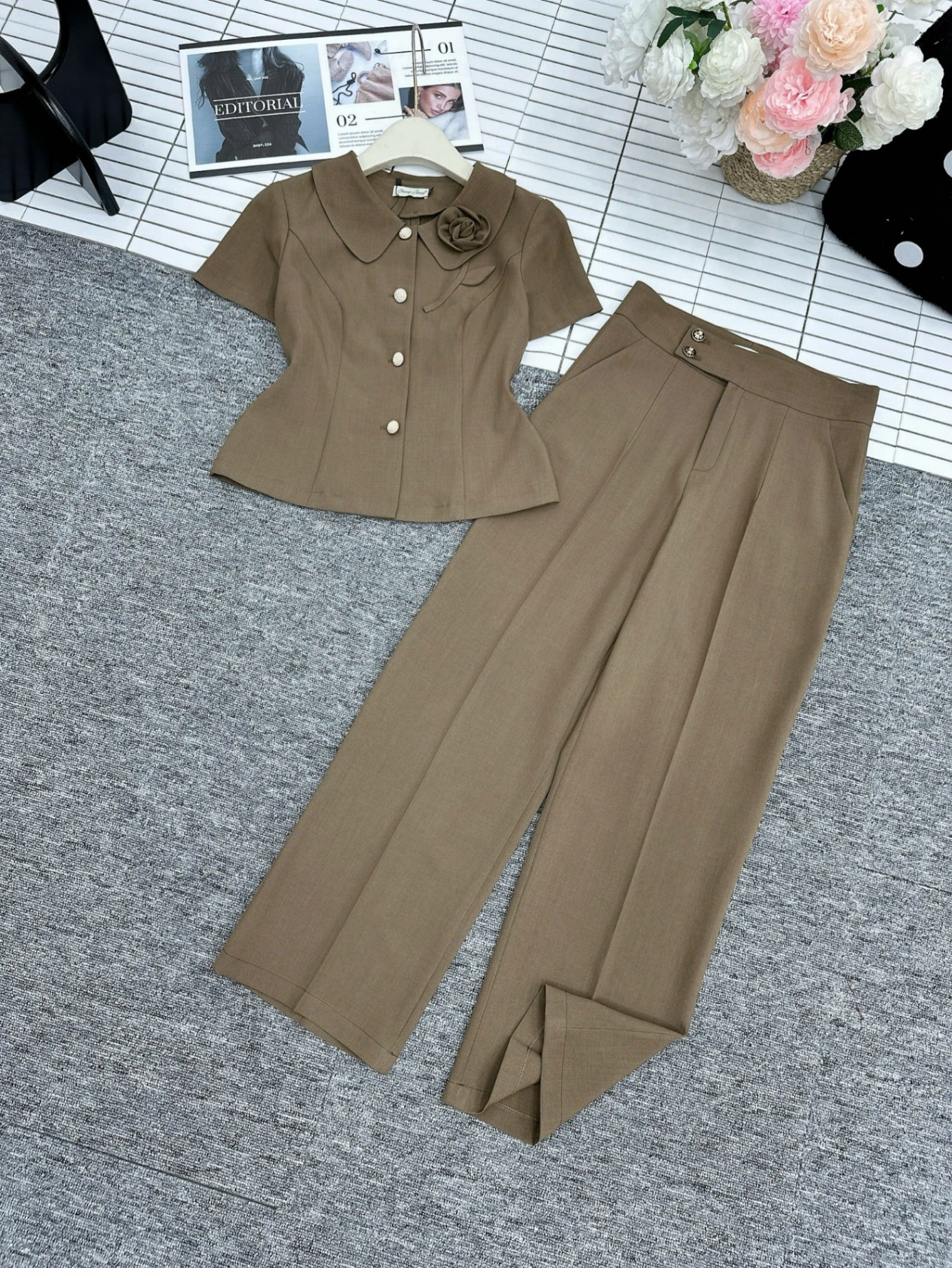 SV4 set kí giả cổ hoa quần xuông