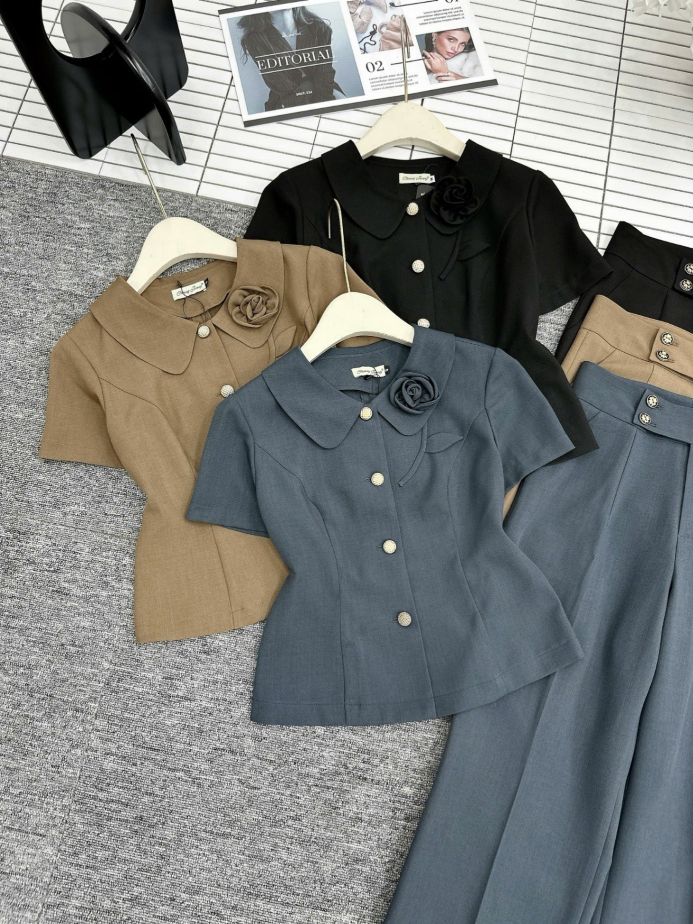 SV4 set kí giả cổ hoa quần xuông