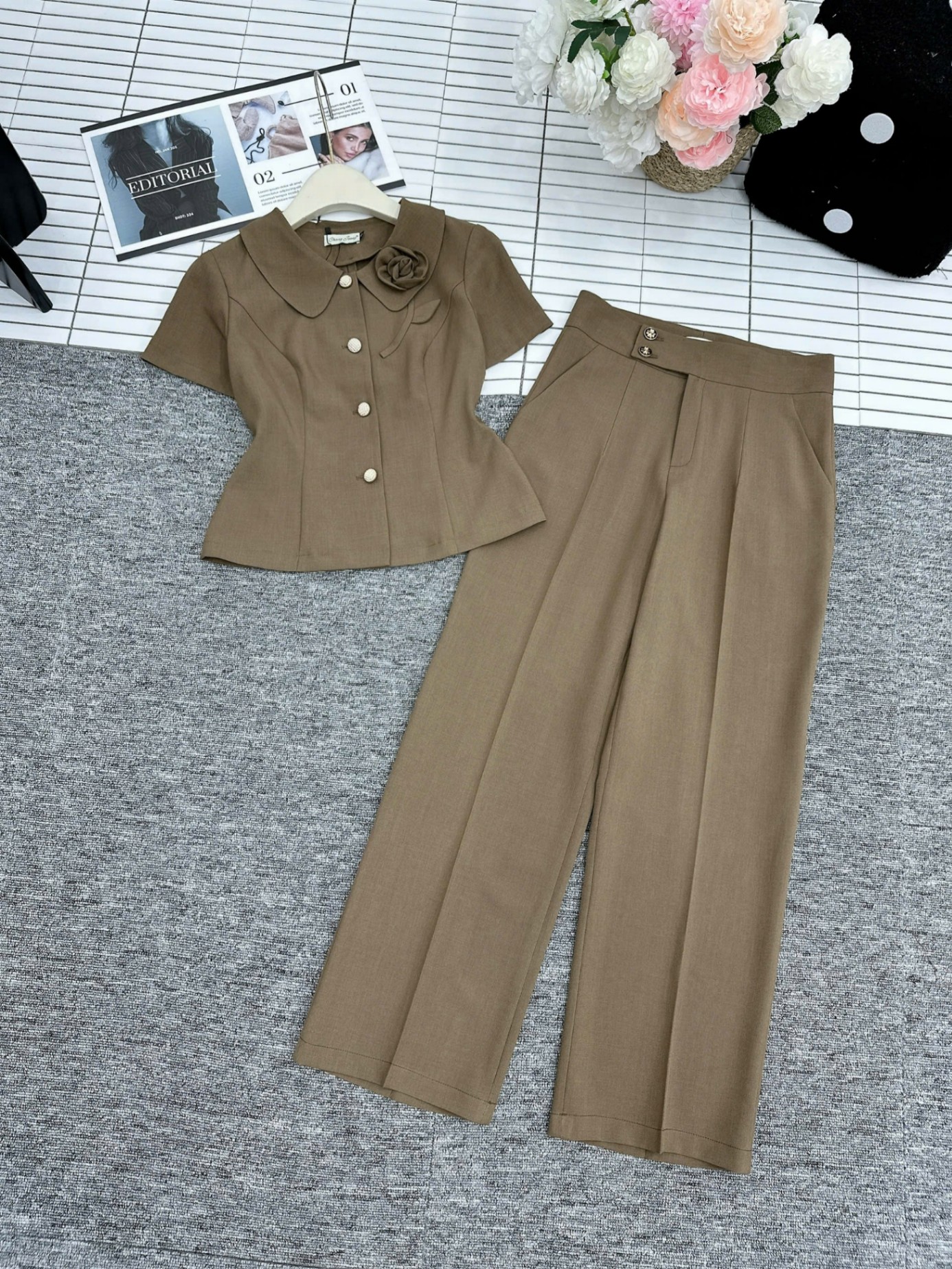 SV4 set kí giả cổ hoa quần xuông