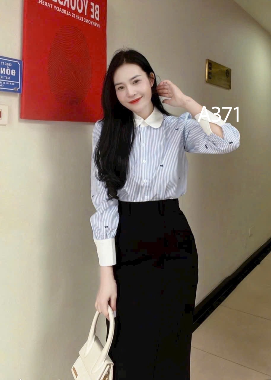 A371 Áo sơ mi kẻ nơ dài tay