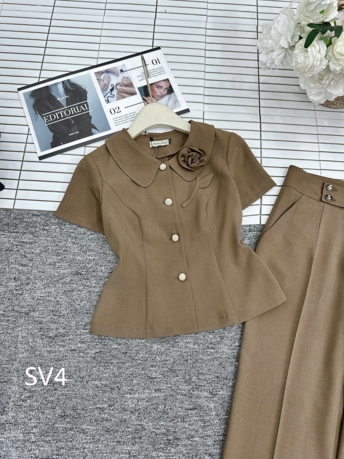 SV4 set kí giả cổ hoa quần xuông
