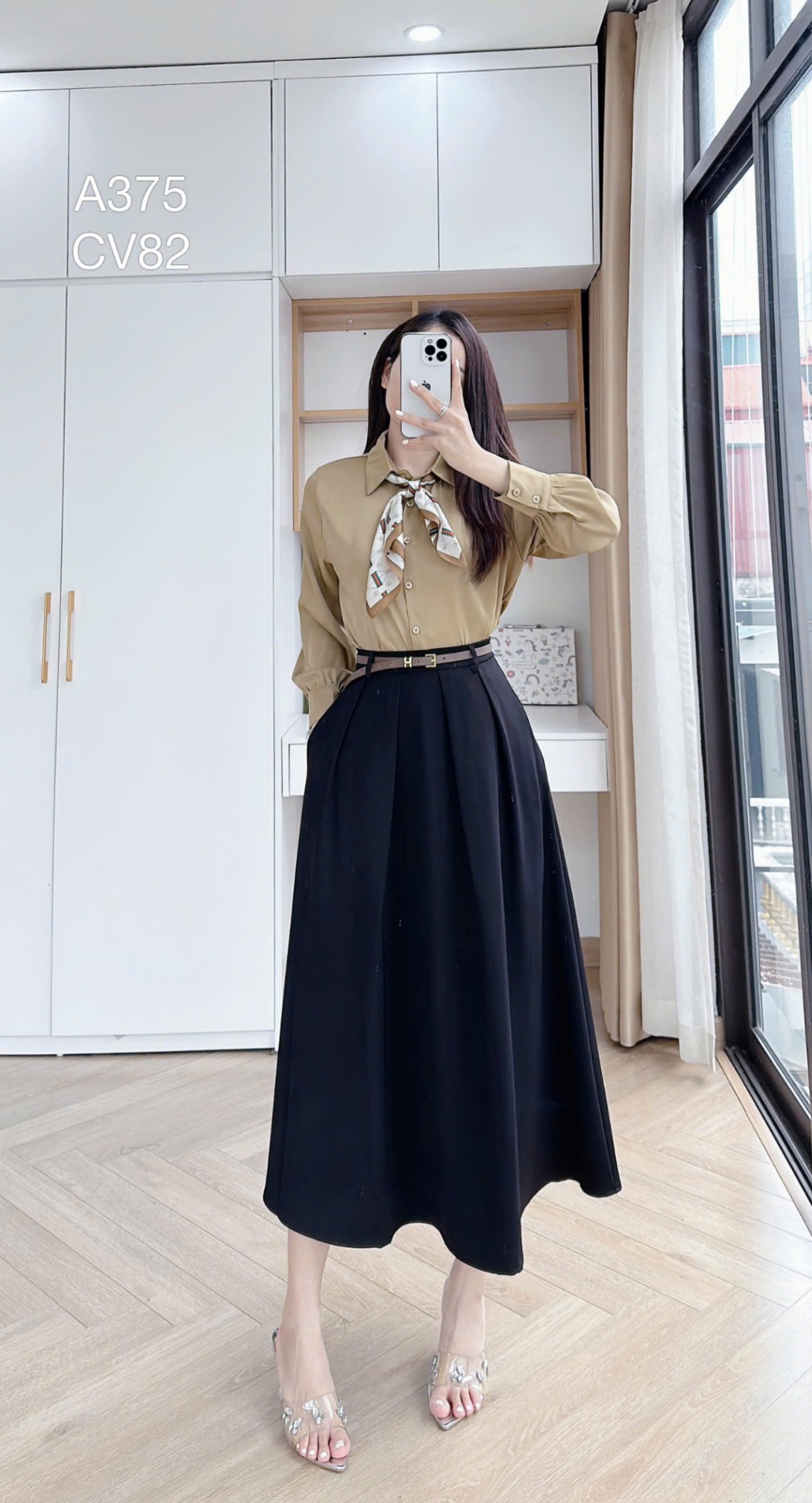 A375 áo lụa dài tay kèm khăn