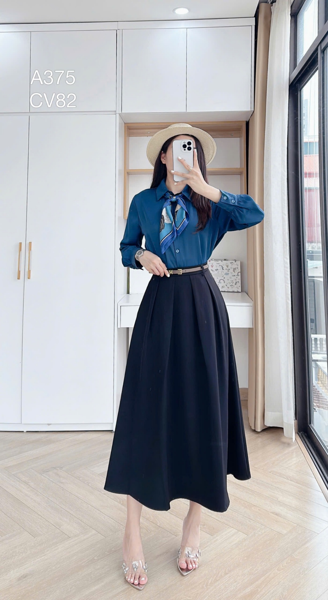 A375 áo lụa dài tay kèm khăn
