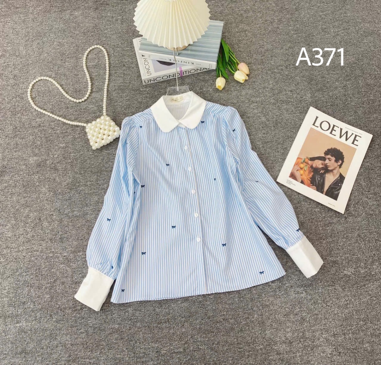 A371 Áo sơ mi kẻ nơ dài tay