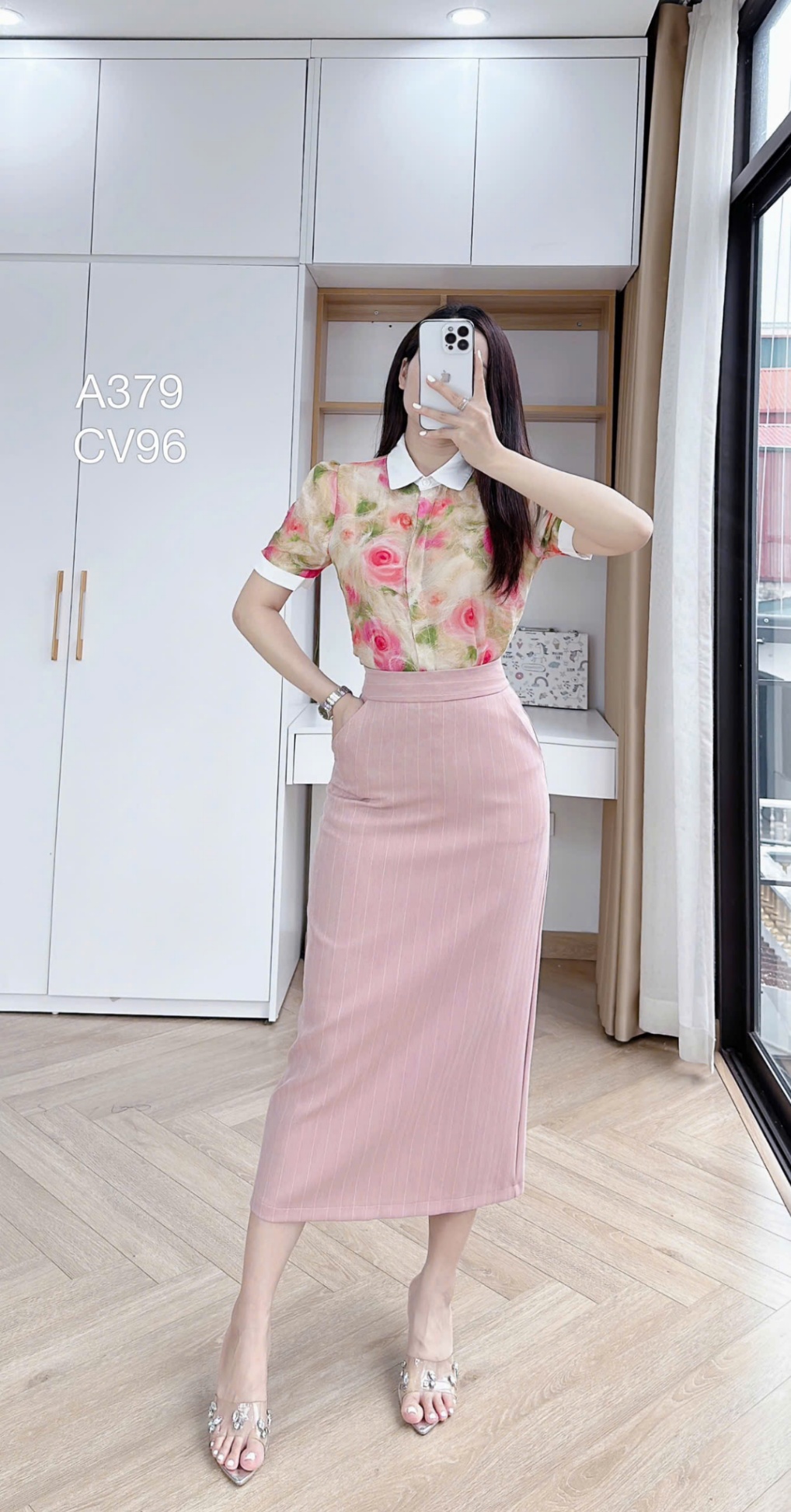 CV96 Chân váy kẻ dáng dài
