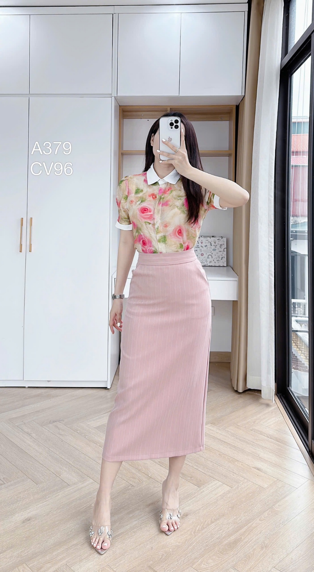 CV96 Chân váy kẻ dáng dài