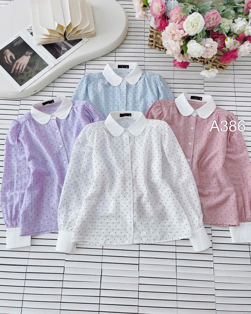 A386 Áo sơ mi tay dài chấm bi