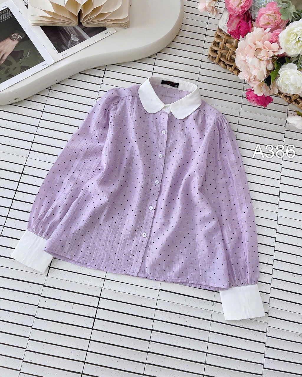 A386 Áo sơ mi tay dài chấm bi