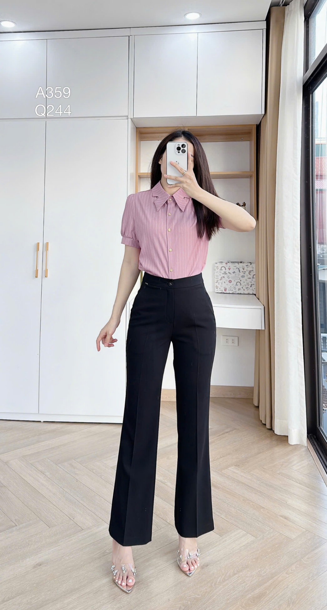 Q244 quần loe 1 cúc bọc trơn
