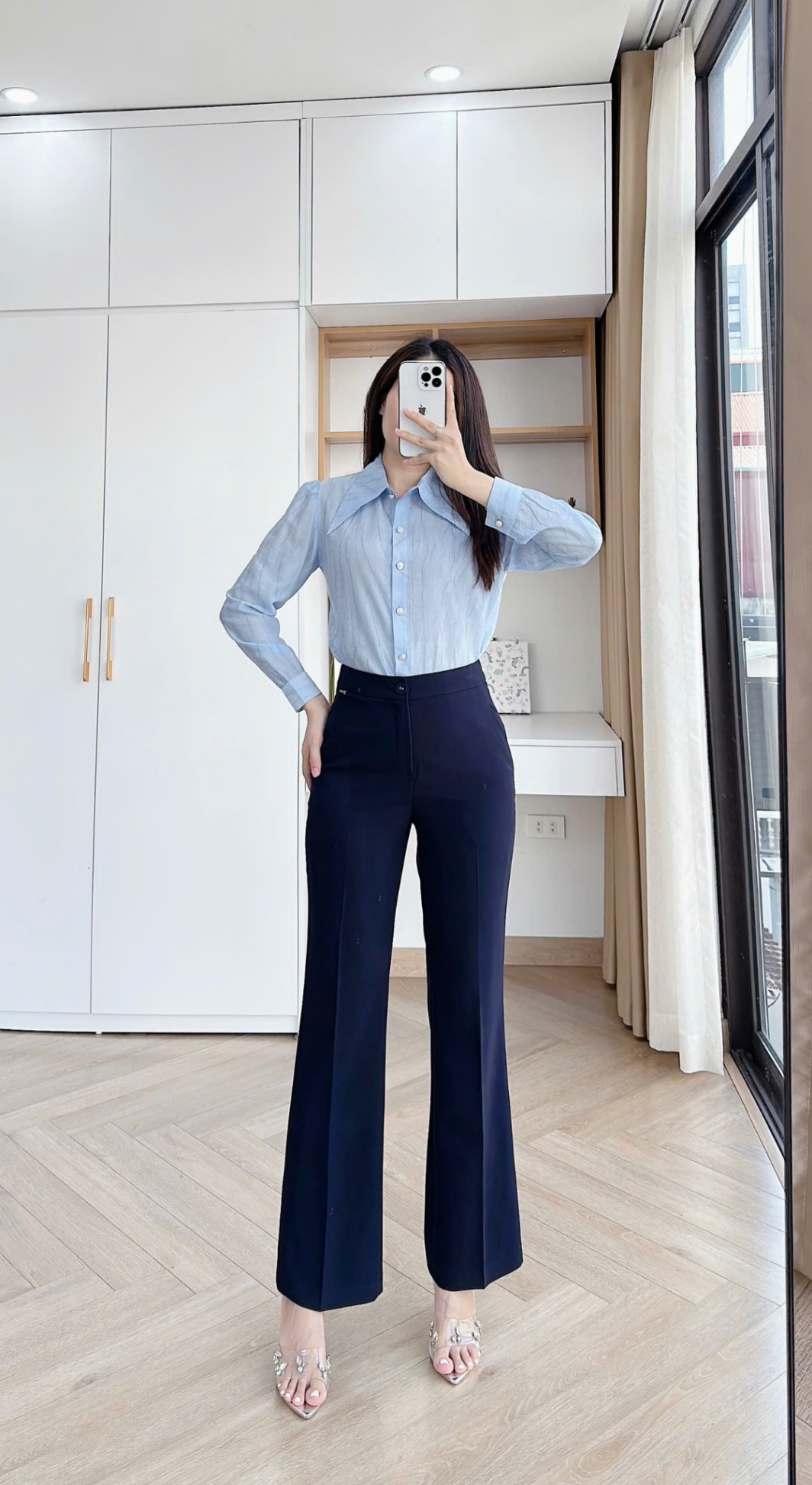 Q244 quần loe 1 cúc bọc trơn