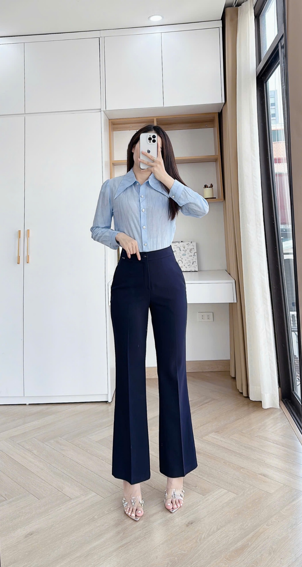 Q244 quần loe 1 cúc bọc trơn