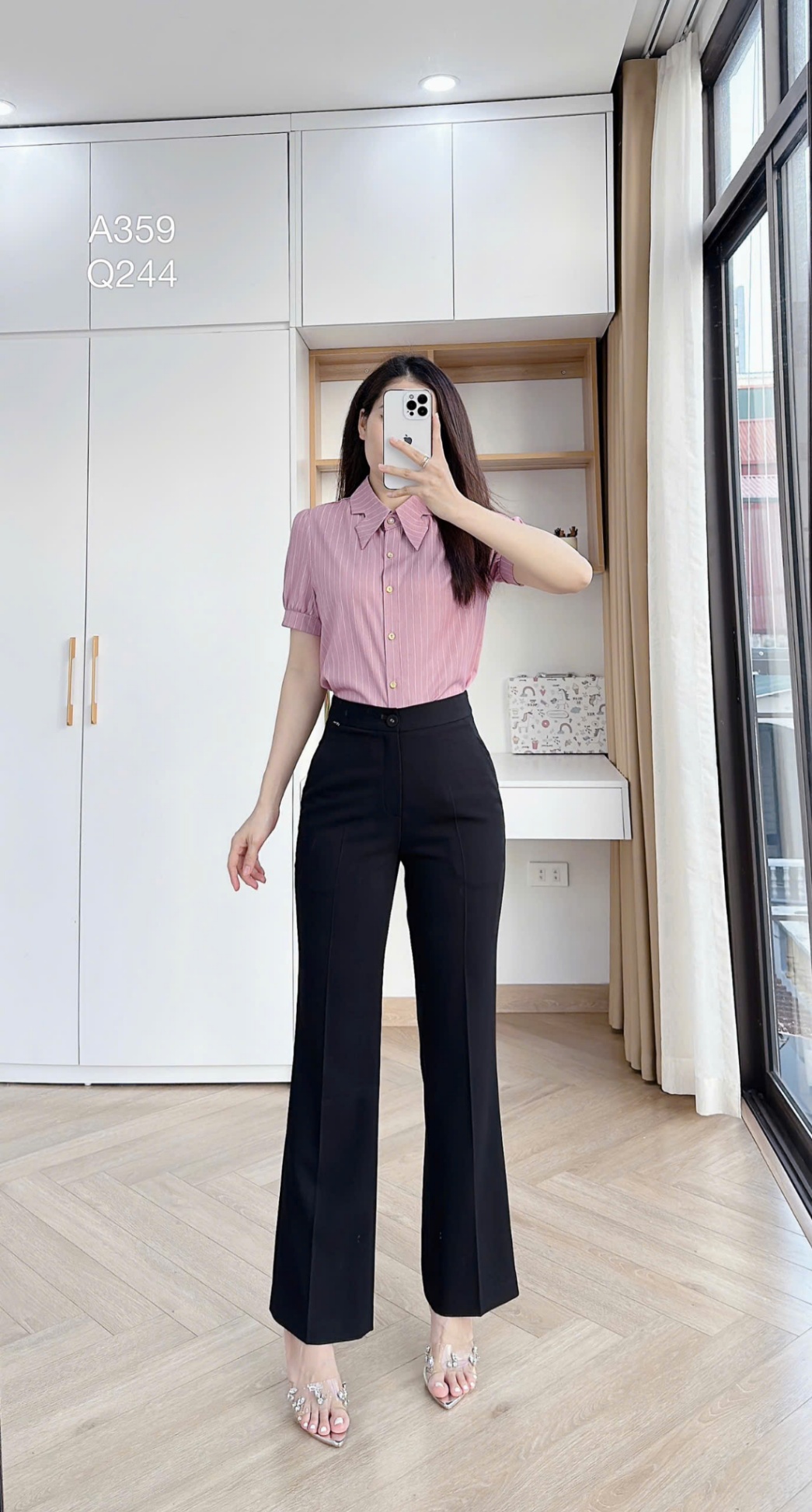 Q244 quần loe 1 cúc bọc trơn