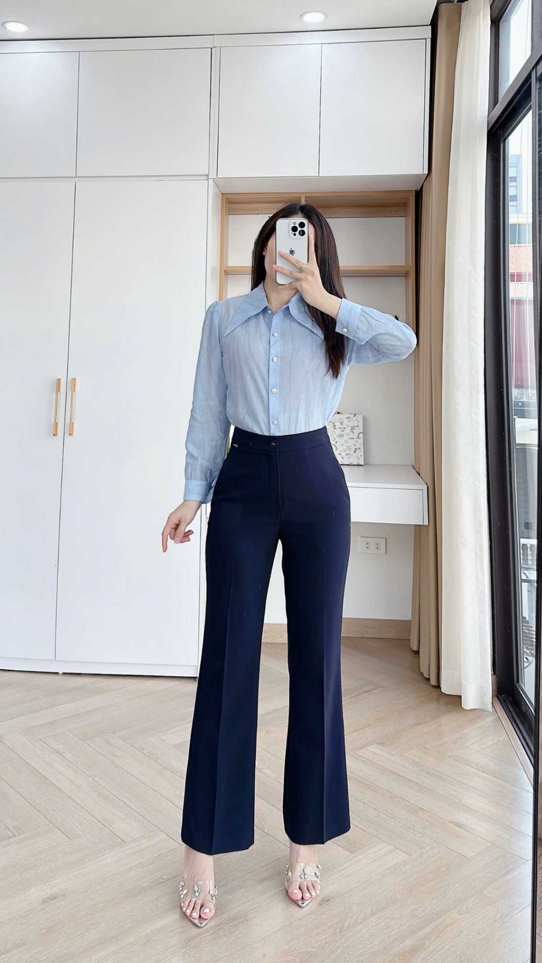 Q244 quần loe 1 cúc bọc trơn
