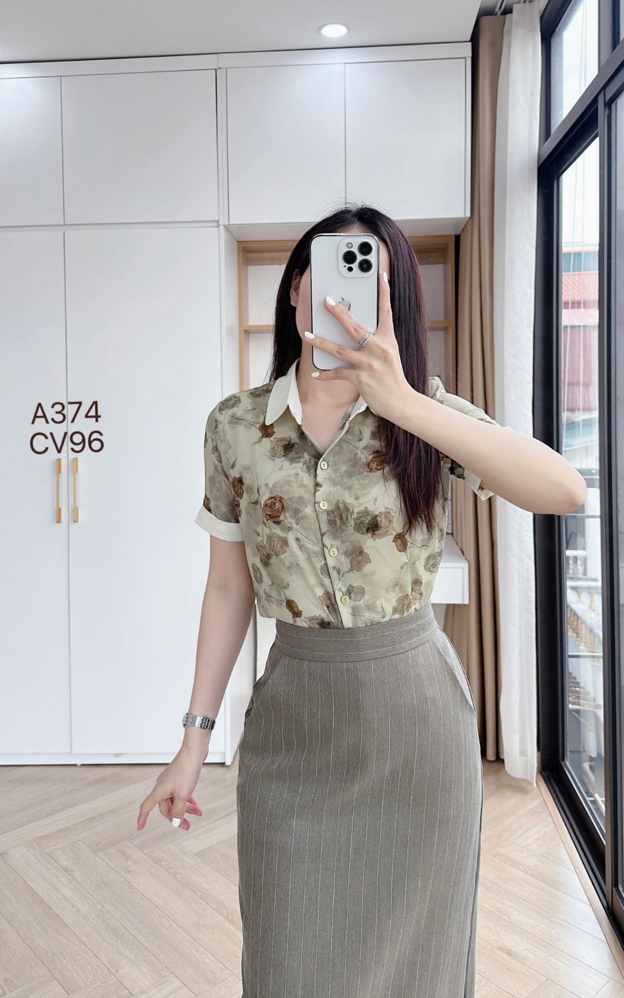 CV96 Chân váy kẻ dáng dài