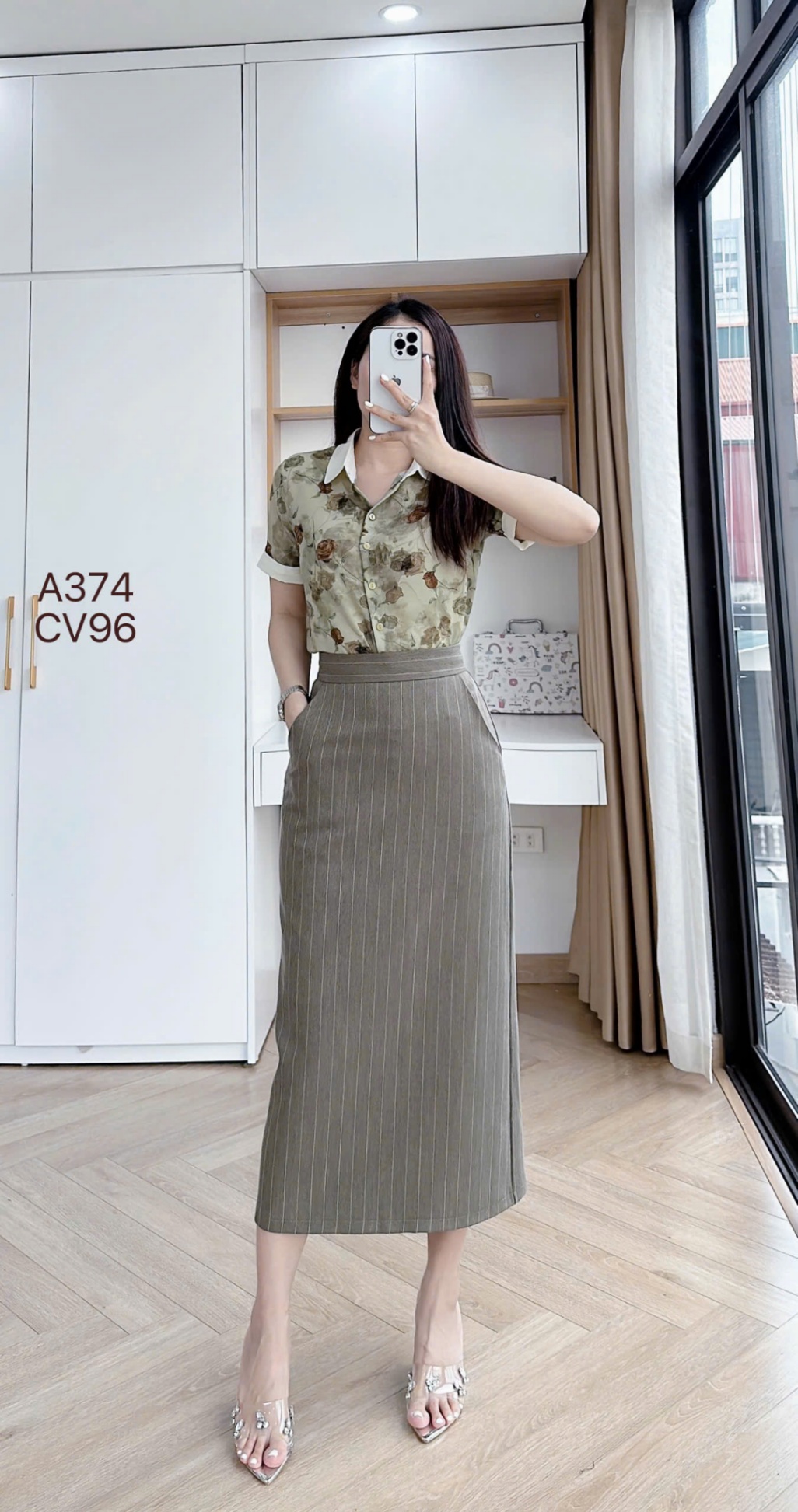 CV96 Chân váy kẻ dáng dài