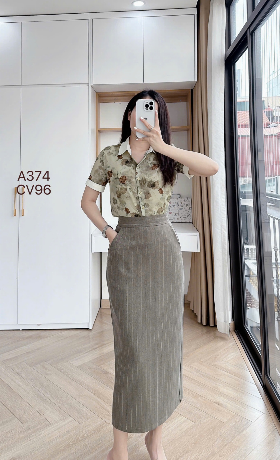 CV96 Chân váy kẻ dáng dài