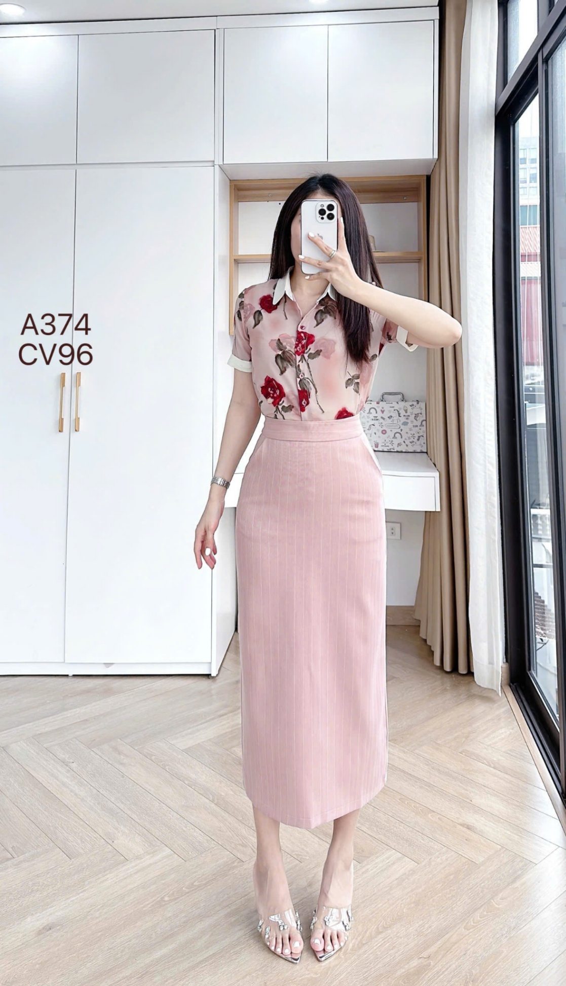 CV96 Chân váy kẻ dáng dài