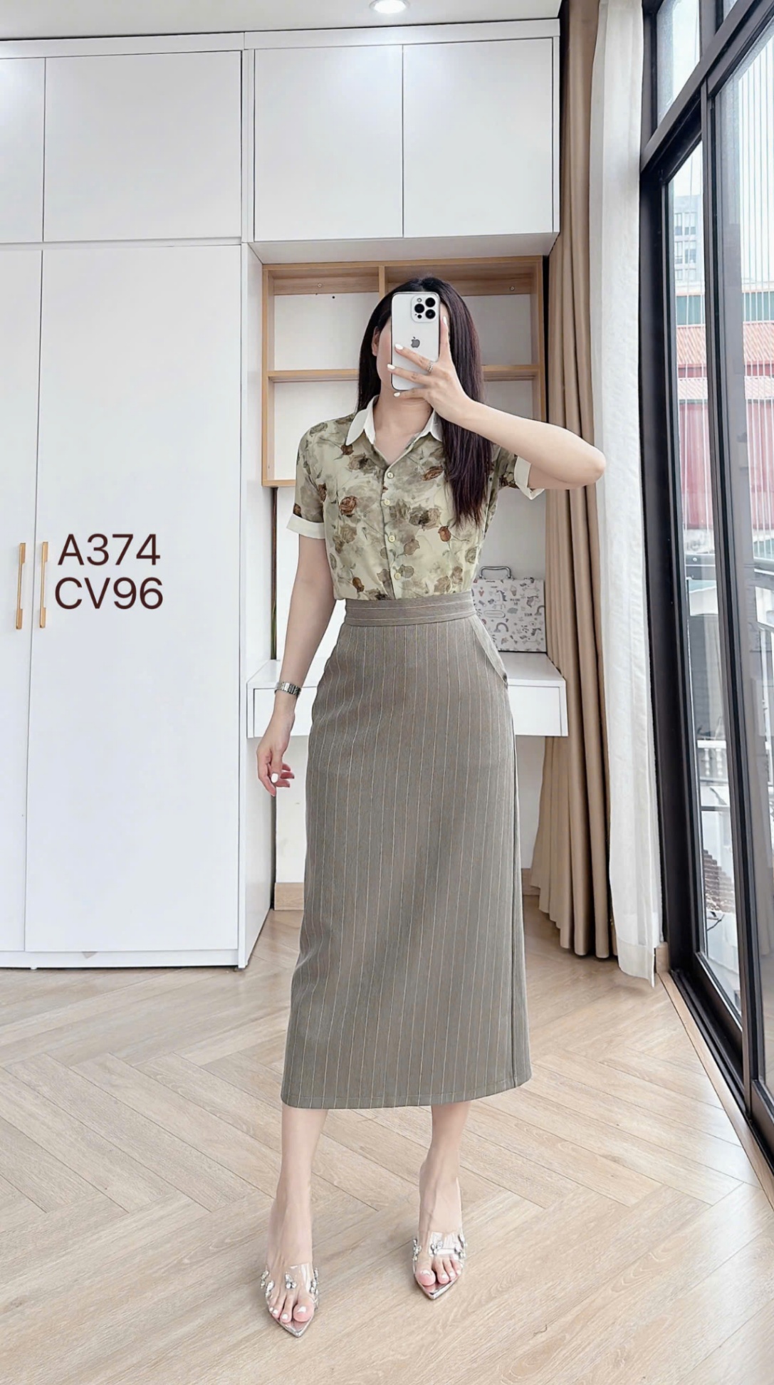 CV96 Chân váy kẻ dáng dài