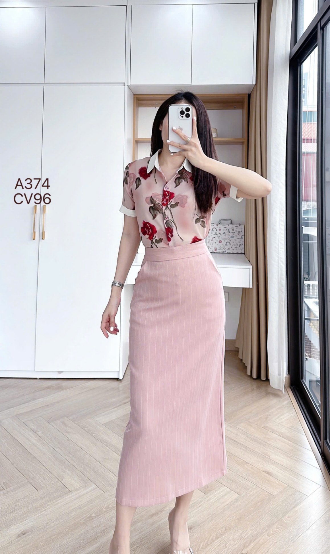 CV96 Chân váy kẻ dáng dài