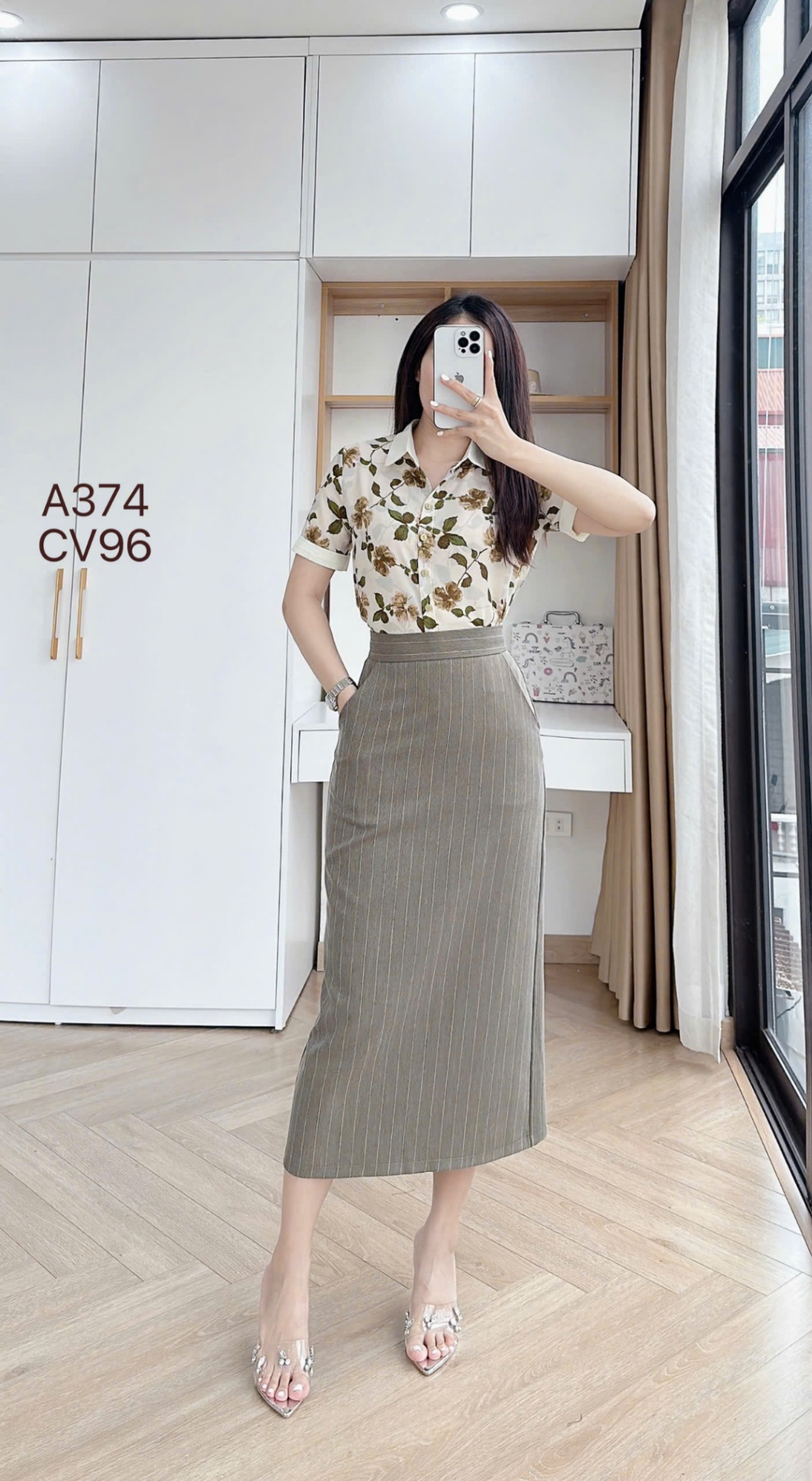 CV96 Chân váy kẻ dáng dài