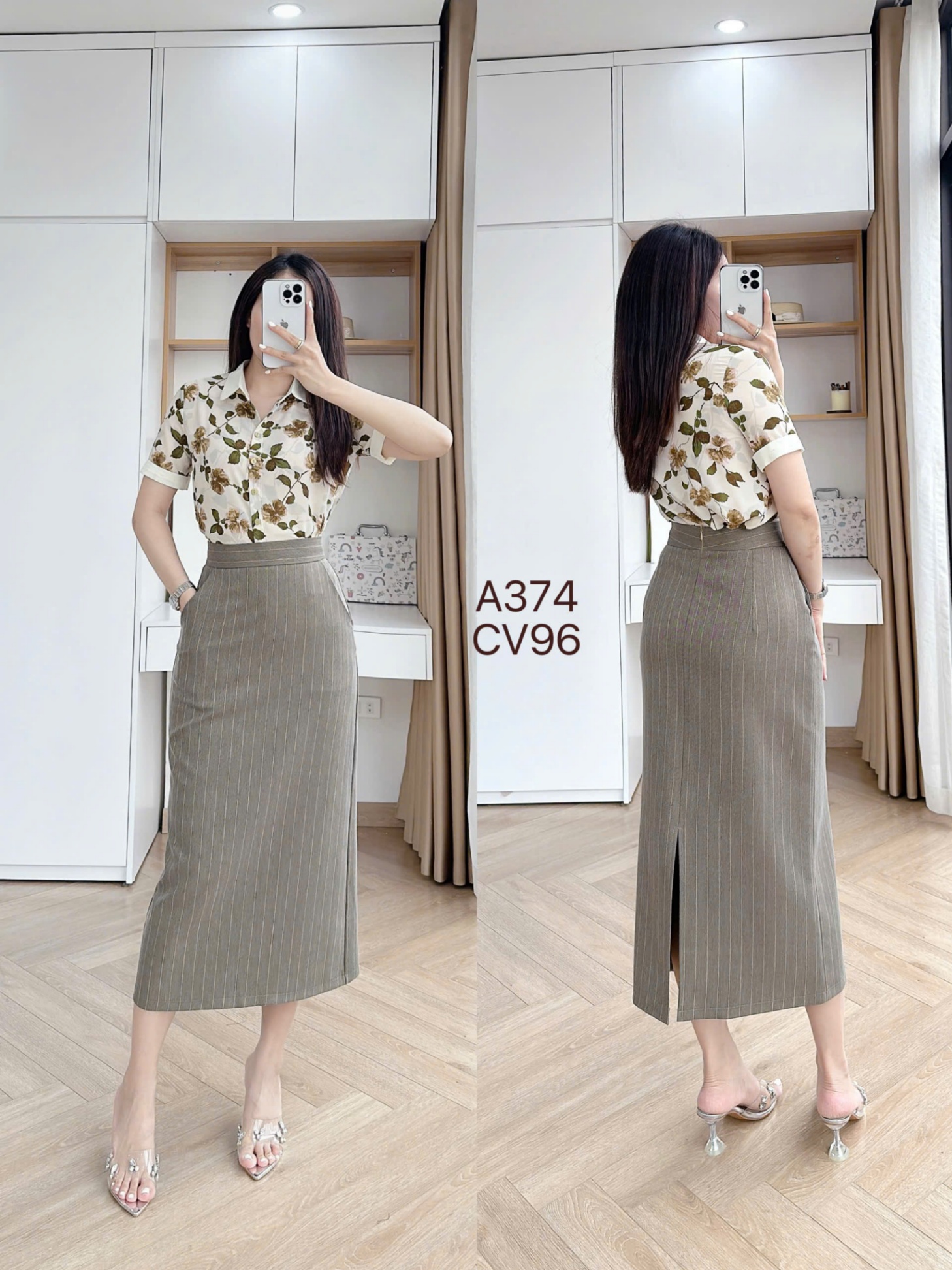 CV96 Chân váy kẻ dáng dài