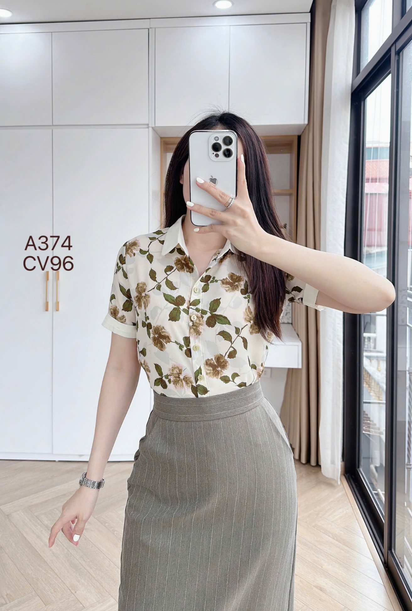 CV96 Chân váy kẻ dáng dài