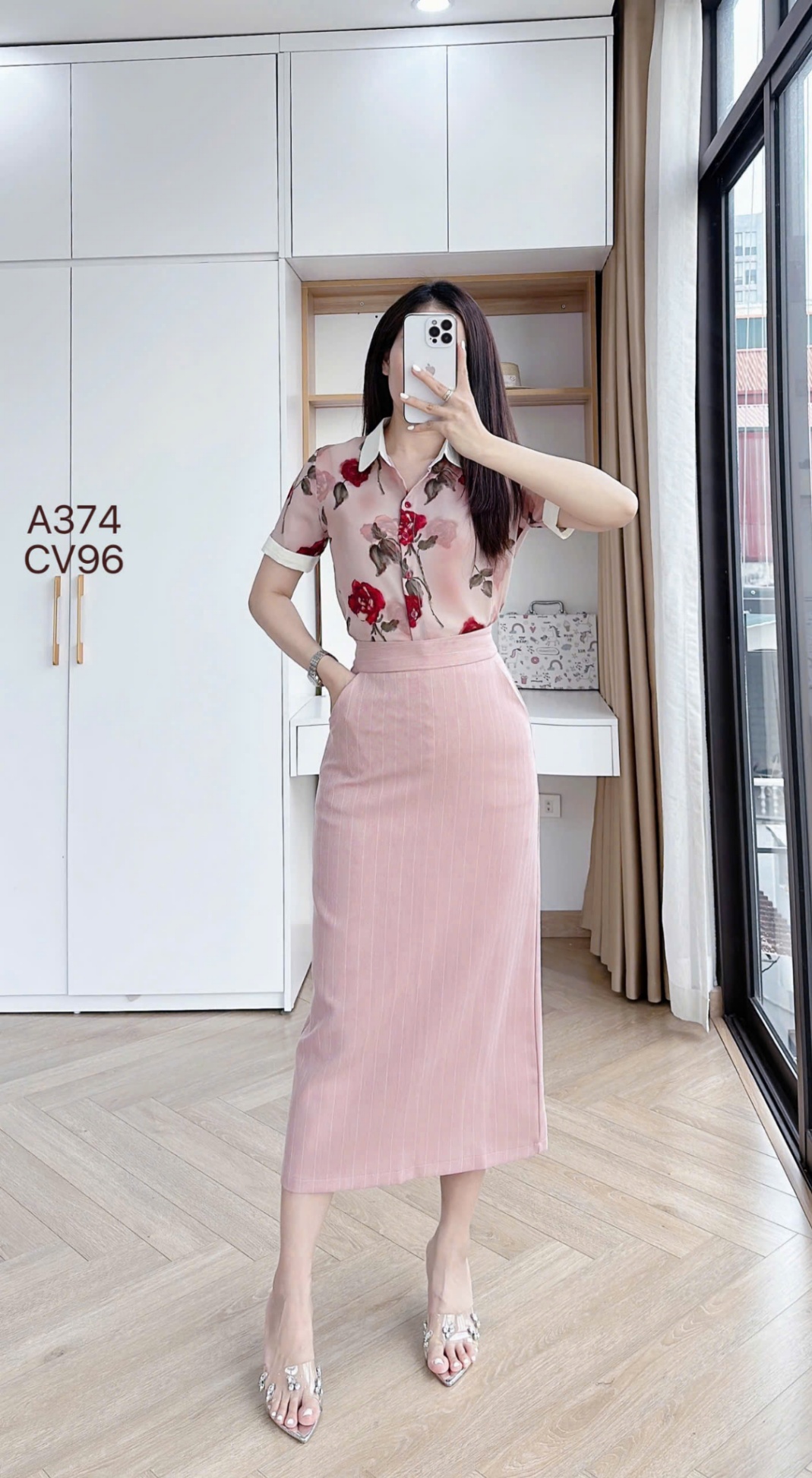 CV96 Chân váy kẻ dáng dài
