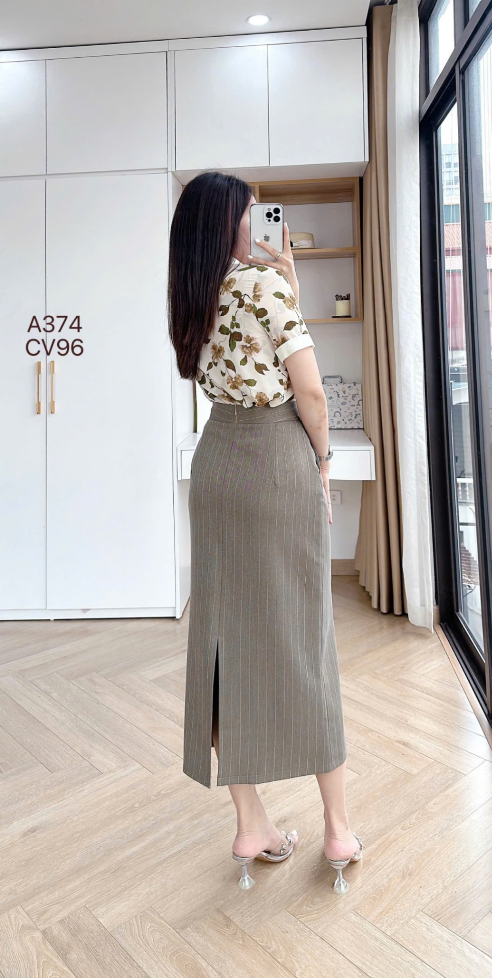 CV96 Chân váy kẻ dáng dài