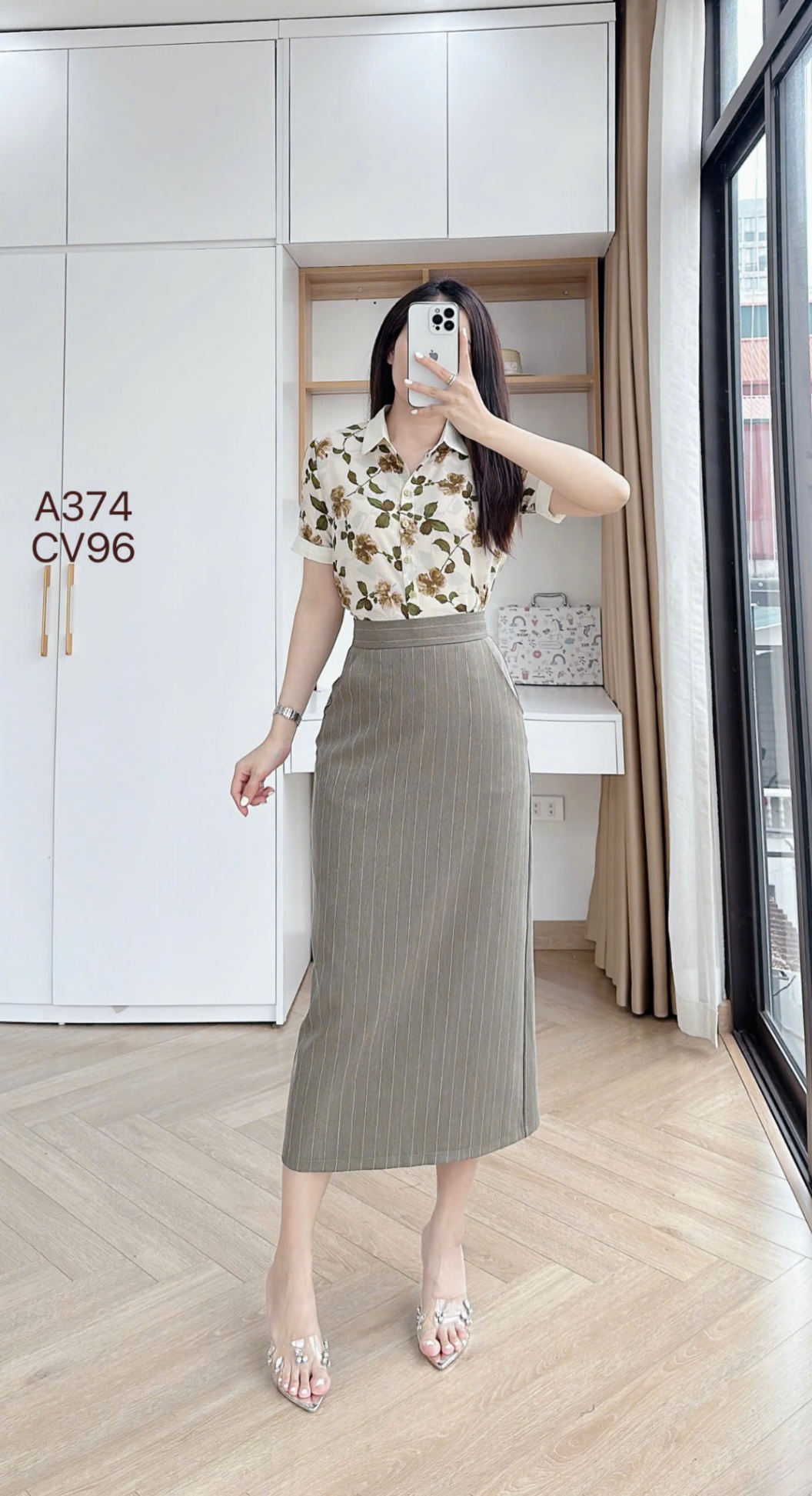 CV96 Chân váy kẻ dáng dài