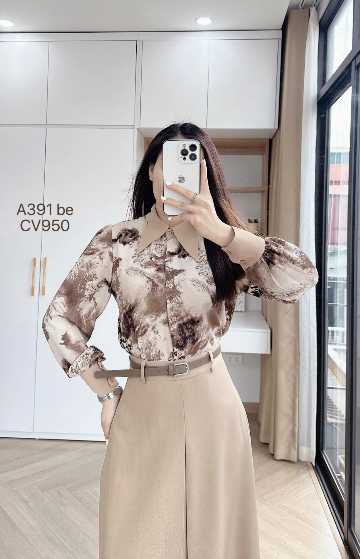 A391 áo loang hoa cổ phối